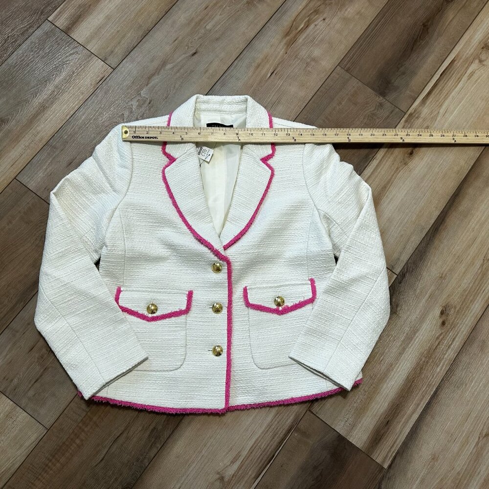 NWT - Talbots Tweed Fringe Jacket 6 Petite Cream Pink Trim Gold Buttons Blazer - Picture 10 of 14